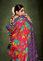 Shop Elegant Vivid Burgundy Cotton Silk Floral Print Saree
